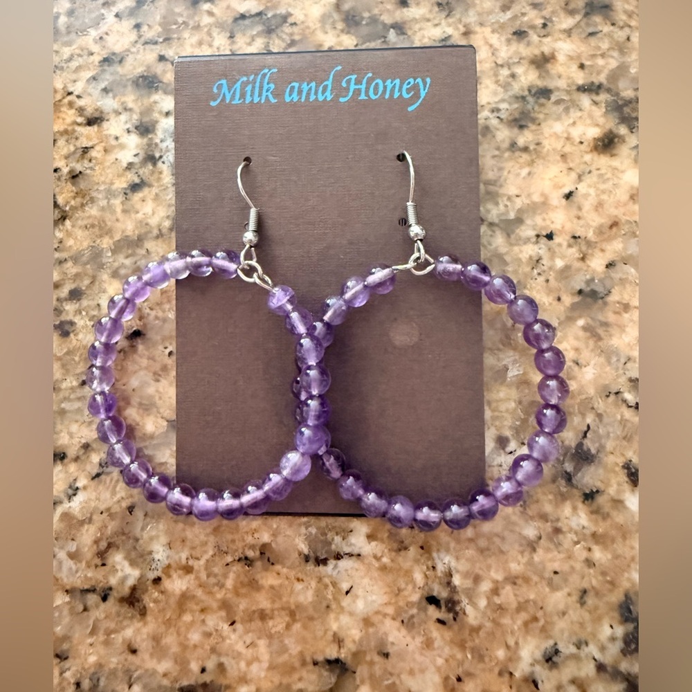 NWT Purple amethyst Hoop Earrings
